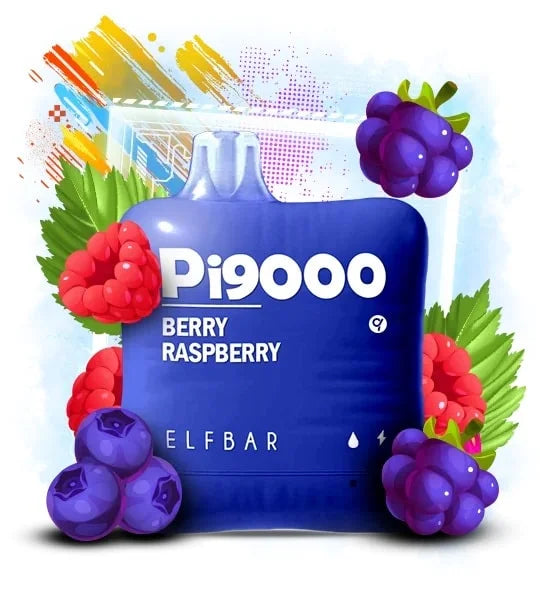 Pi9000 Berry Raspberry ELFBAR packaging with colorful berry graphics on a white background