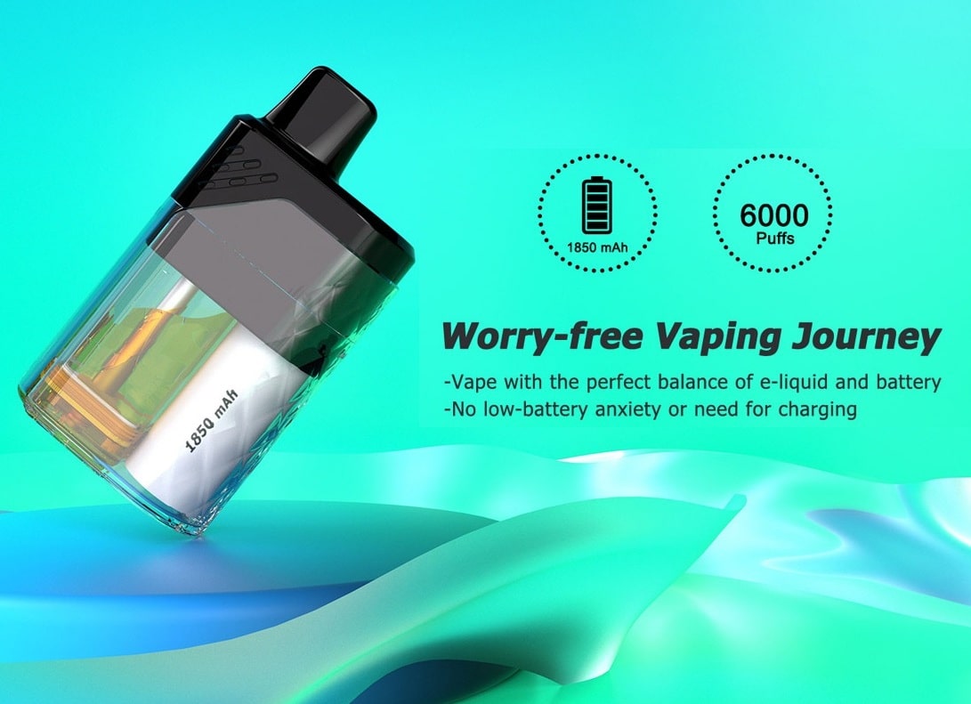 Bou Vaping device infographic on green gradient background