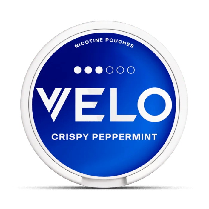 Velo Crispy Peppermint nicotine pouches packaging on a white background
