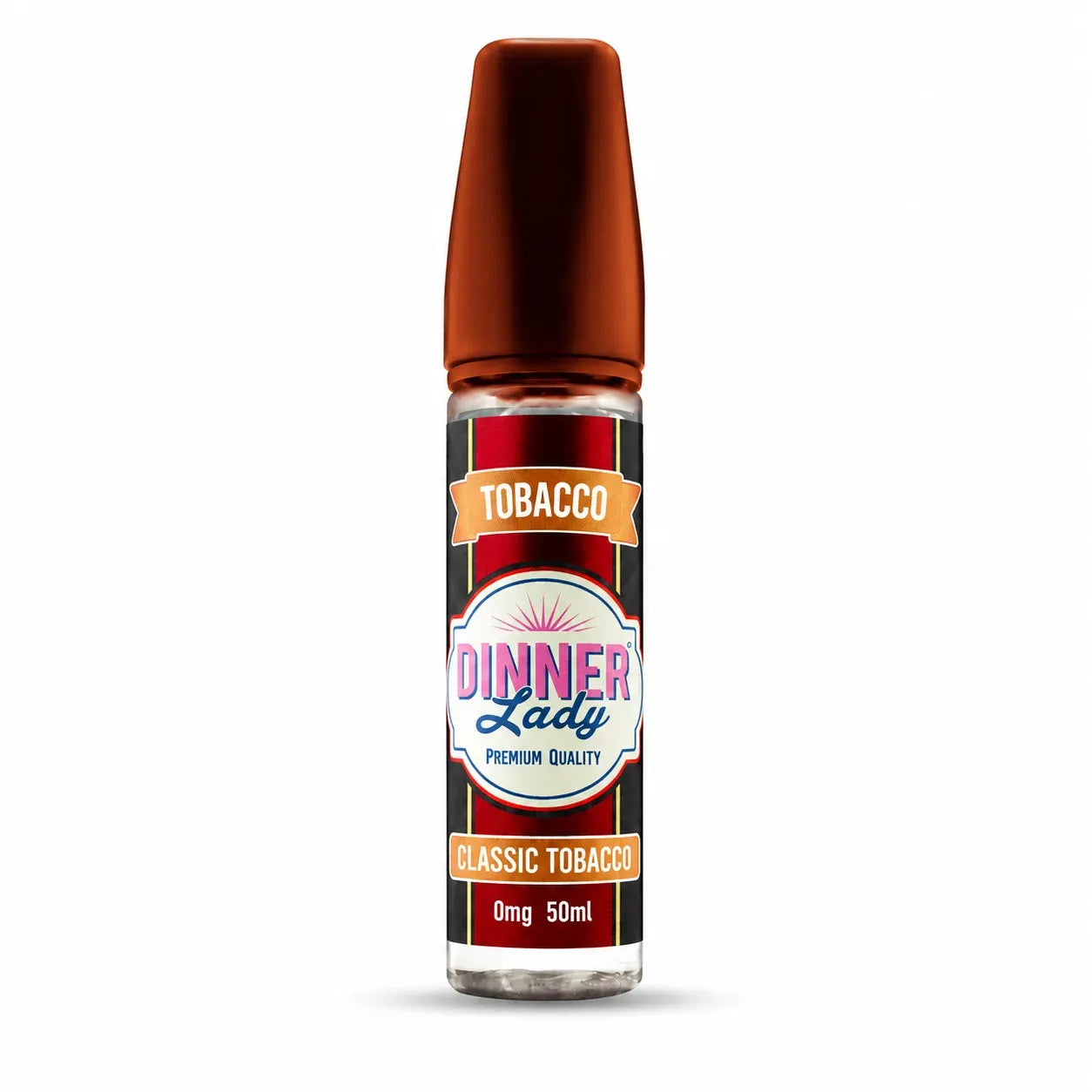 A 50ml bottle of Dinner Lady Classic Tobacco e-liquid on a white background.