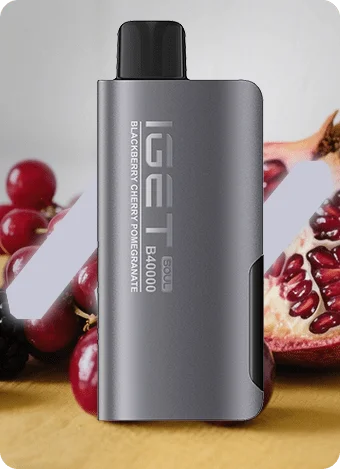 iget soul vape device- blackberry cherry pomegranate, with fruits in background