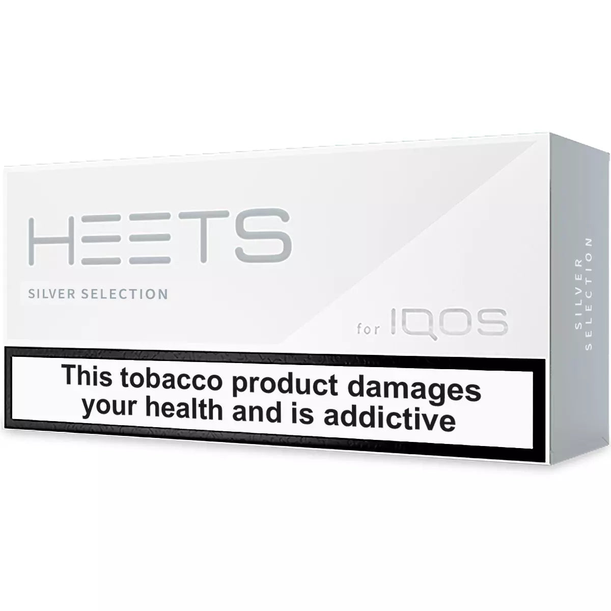 IQOS HEETS Silver Selection packaging with health warning label