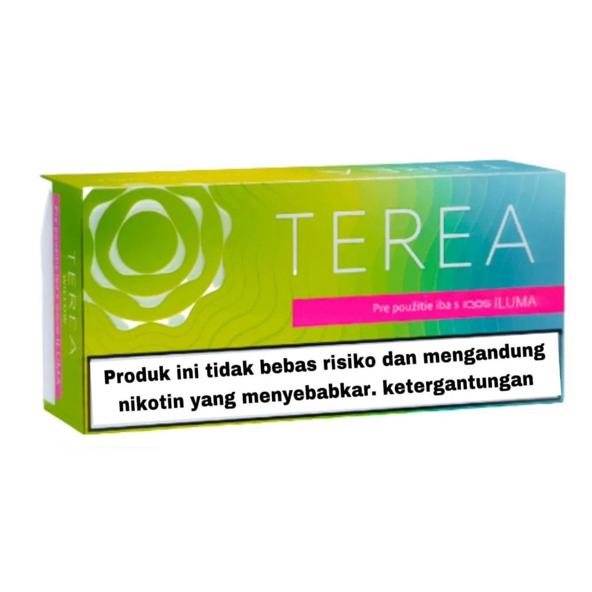 Terea bright wave packaging with warning text on a white background
