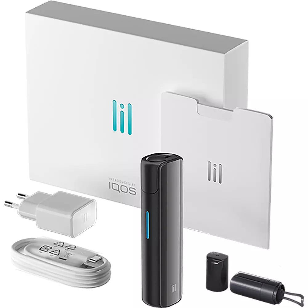 IQOS Lil Solid 2.0 packaging content, with charger dock, wire, hose & instruction guide
