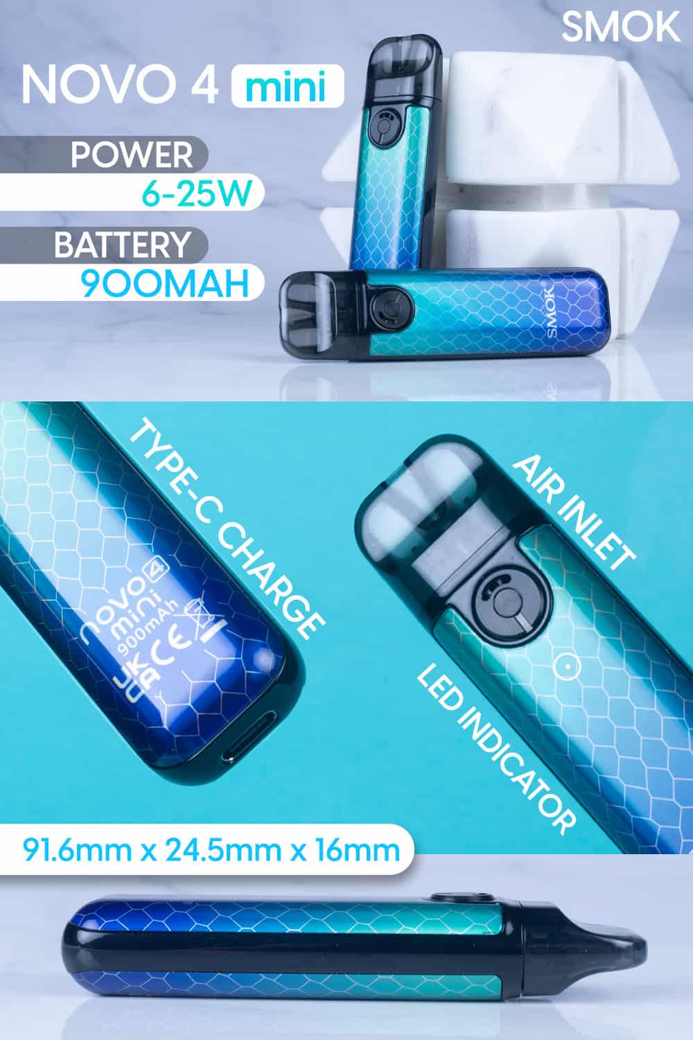 SMOK Novo 4 Mini 25W Pod Kit - infographic