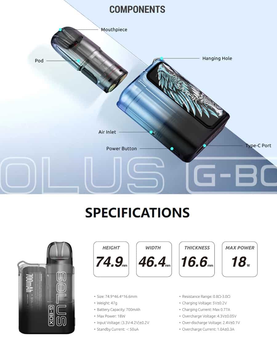 SMOK Solus G-BOX Pod Kit specification