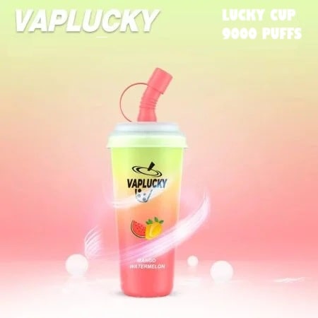 Vaplucky vape device mango watermelon flavour with a cup straw design