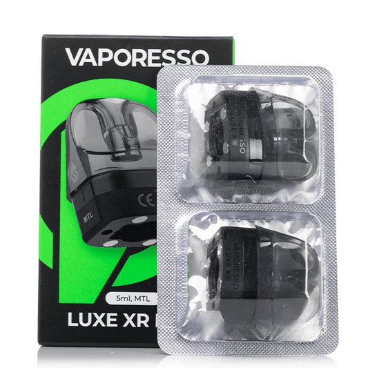 Vaporesso Luxe XR replacement pod packaging with green and black design.