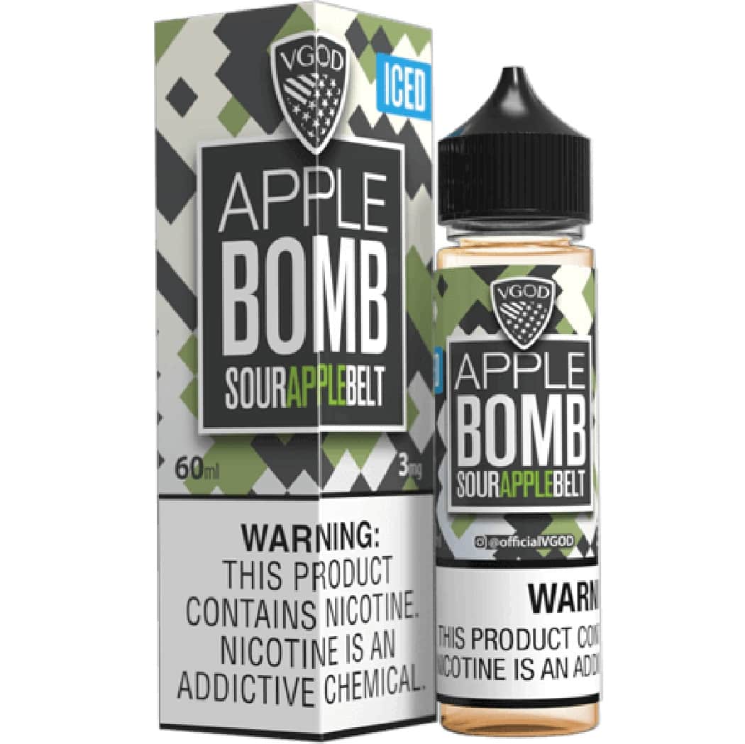 VGOD Apple Bomb Sour Apple Belt vape juice bottle and packaging