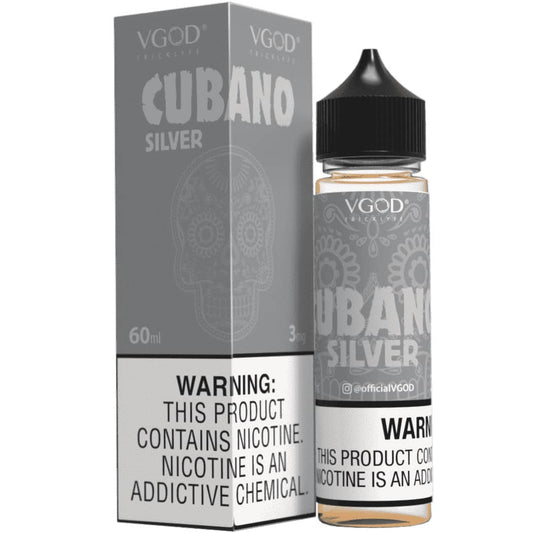 VGOD Cubano Silver e-liquid bottle and packaging on a white background
