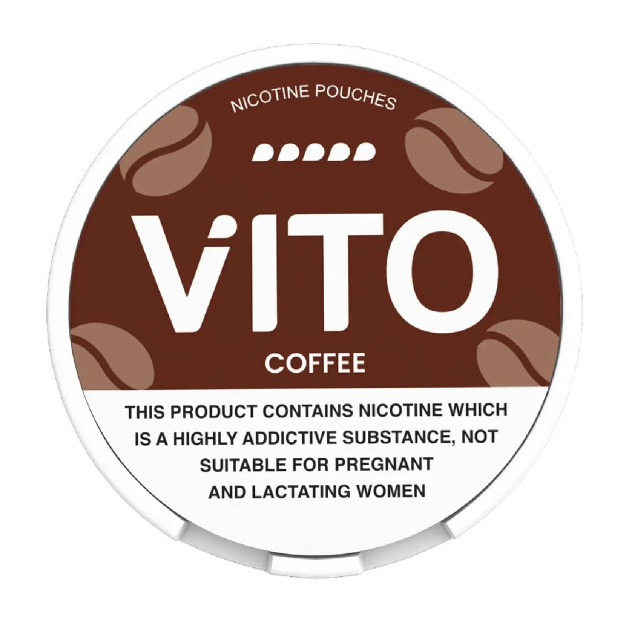 VITO Coffee nicotine pouches packaging with coffee beans design on a white background