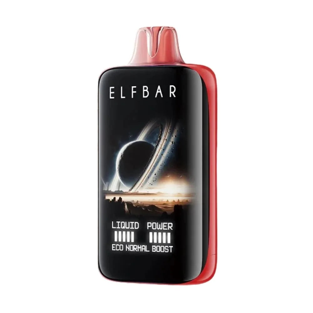Elfbar moon night vape device with a black and red design on a white background