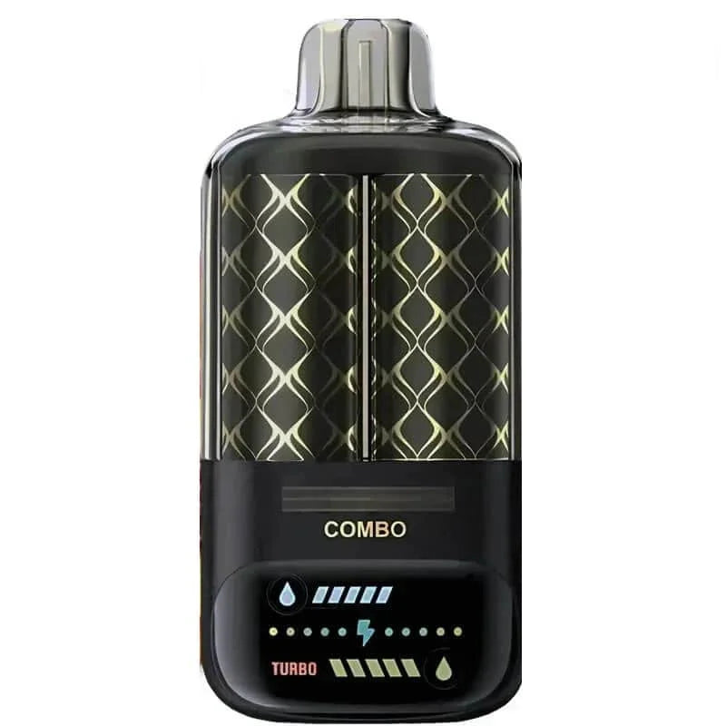 Black elfbar electronic device with gold patterns on a white background