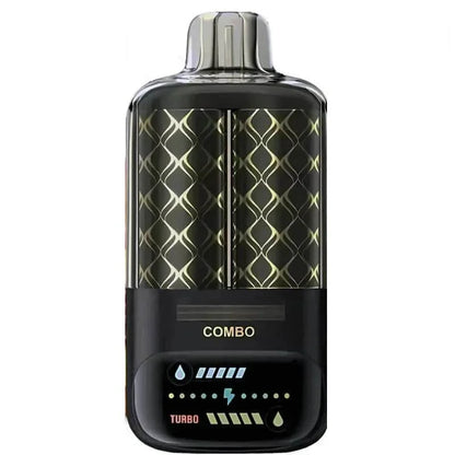 Black elfbar electronic device with gold patterns on a white background