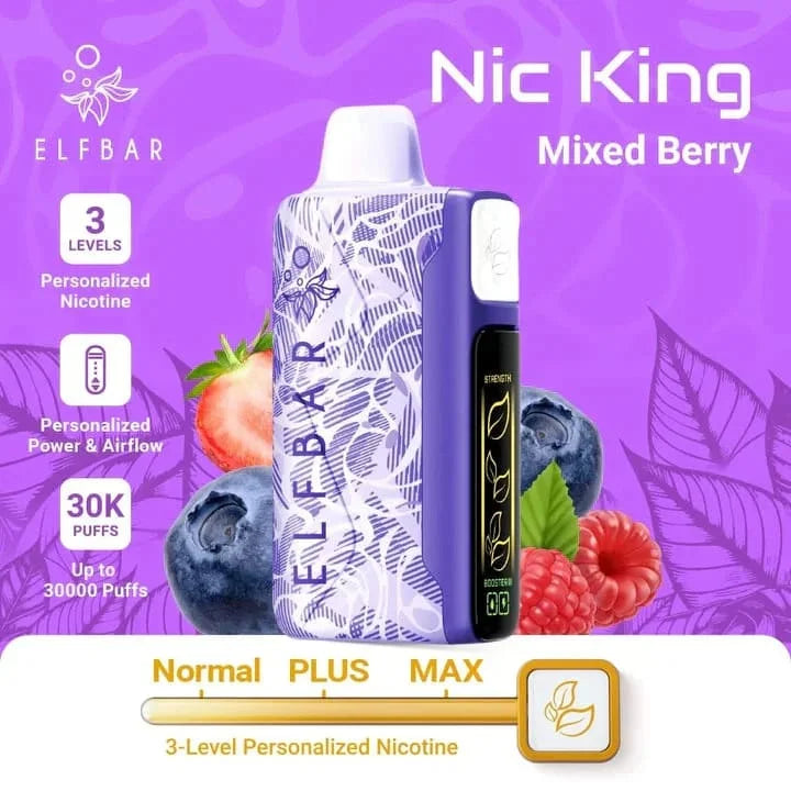 Elf Bar vape device with mixed berry flavor on a purple background