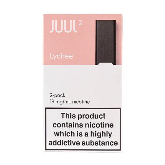 Juul2 Lychee e-liquid packaging on a white background