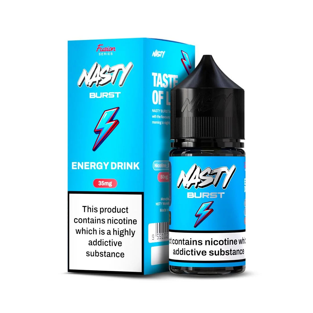 Nasty Burst energy drink packaging and bottle on a white background