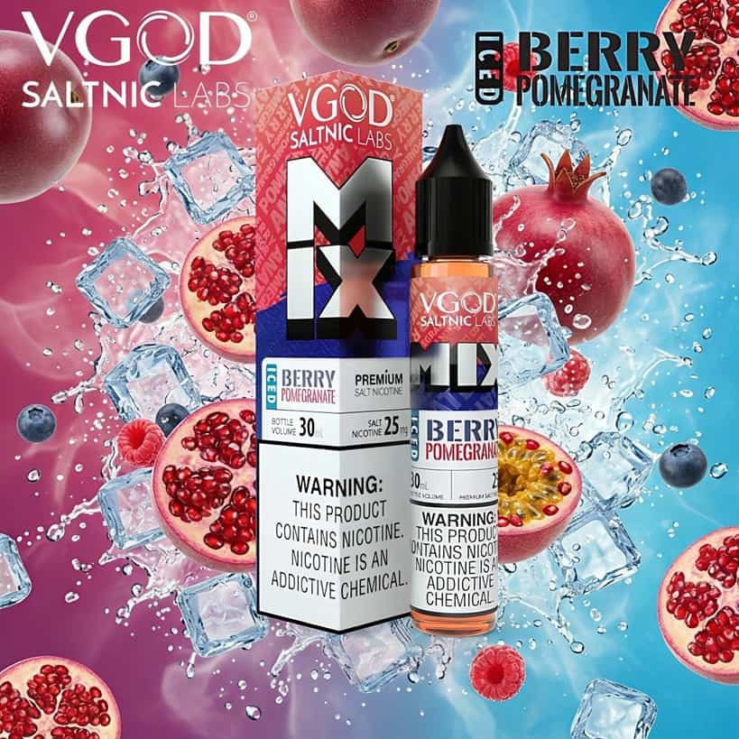 VGOD Nicotine Salt - Iced Berry Pomegranate with fruits in background