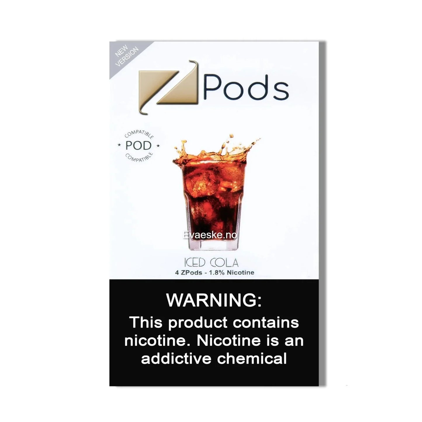Ziip Pods Iced Cola packaging with a warning label on a white background