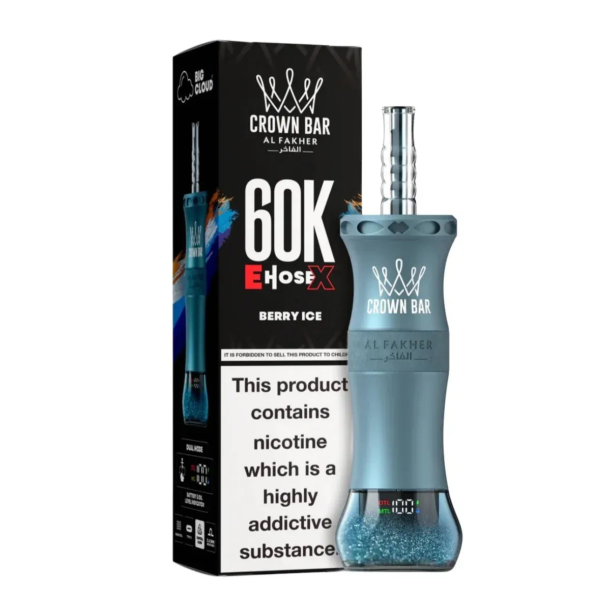 Crown Bar berry ice vape device and packaging on a white background