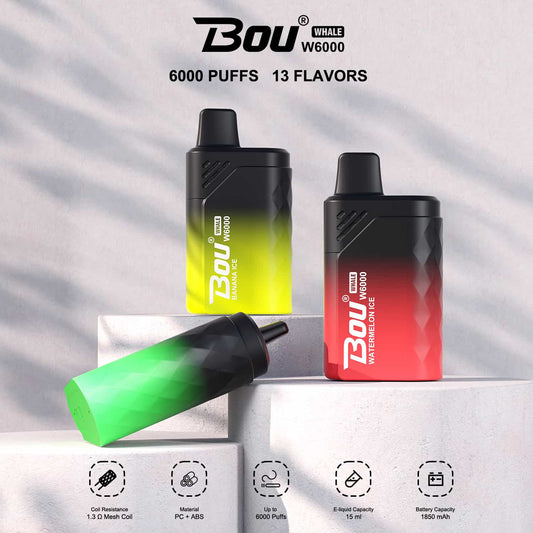 Bou vape device with gradient design on a gray background