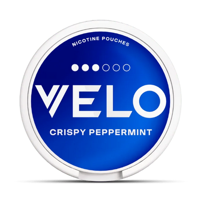 Velo Crispy Peppermint nicotine pouches packaging on a white background