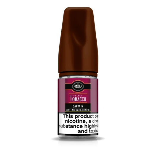Dinner lady captain tobacco bottle with a brown top and purple label on a white background