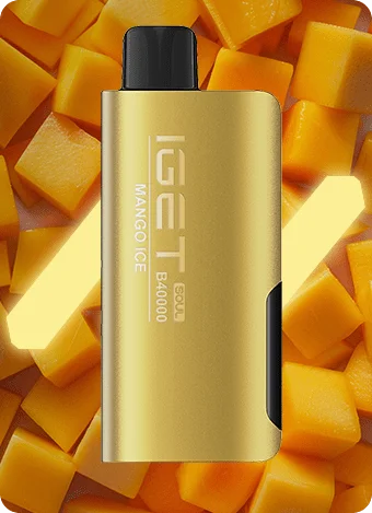 iget soul vape device- mango ice, with diced mangoes in background
