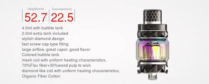 ijoy diamond baby tank with specifications and features listed on a white background