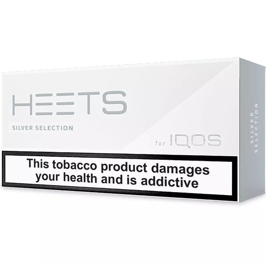 IQOS HEETS Silver Selection packaging with health warning label