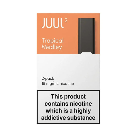 Juul 2 vape device packaging for Tropical Medley flavor on a white background