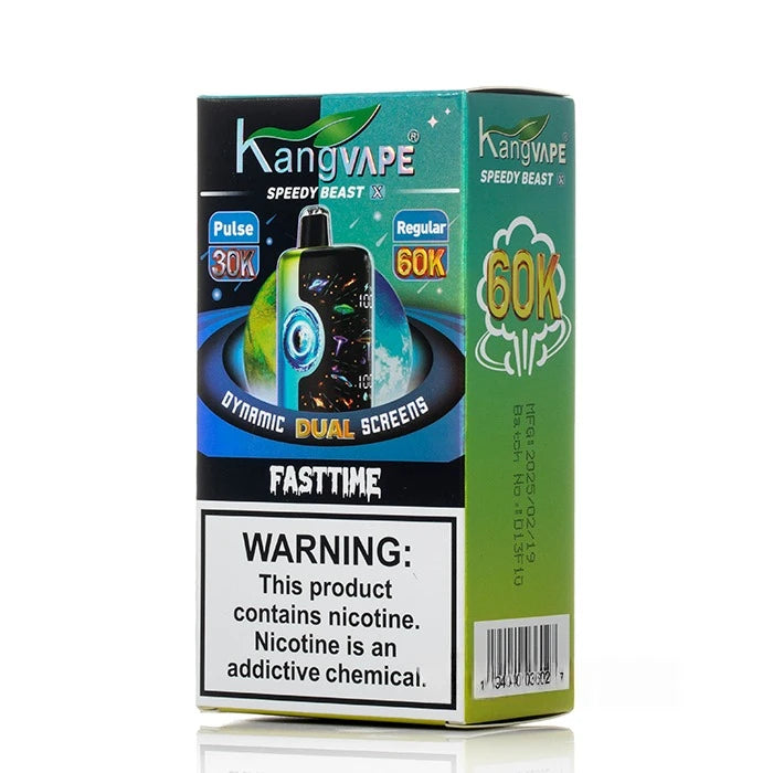 Kangvape vape device packaging with nicotine warning label on a white background
