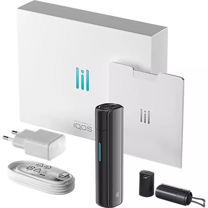IQOS Lil Solid 2.0 packaging content, with charger dock, wire, hose & instruction guide