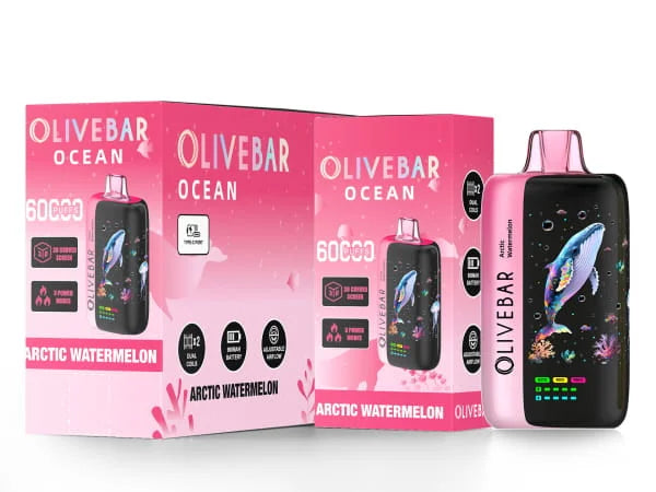 Olivebar Ocean Arctic Watermelon vape device and packaging on a white background