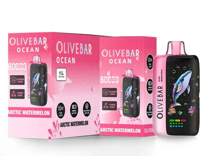Olivebar Ocean Arctic Watermelon vape device and packaging on a white background