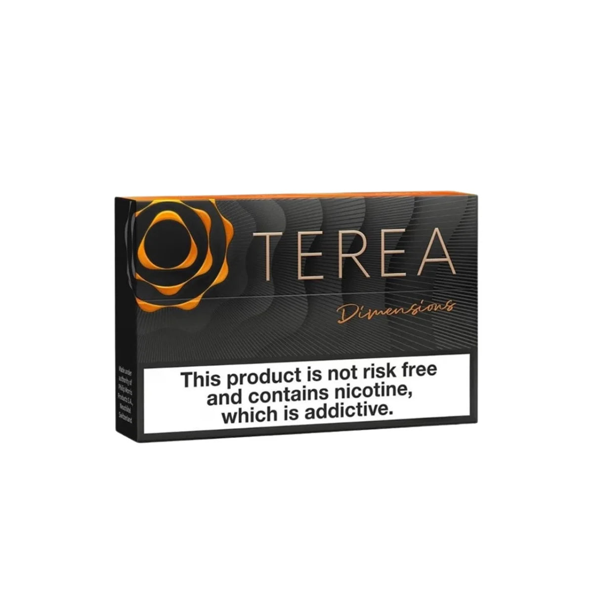 Terea Dimensions sticks packaging with a black and orange design on a white background