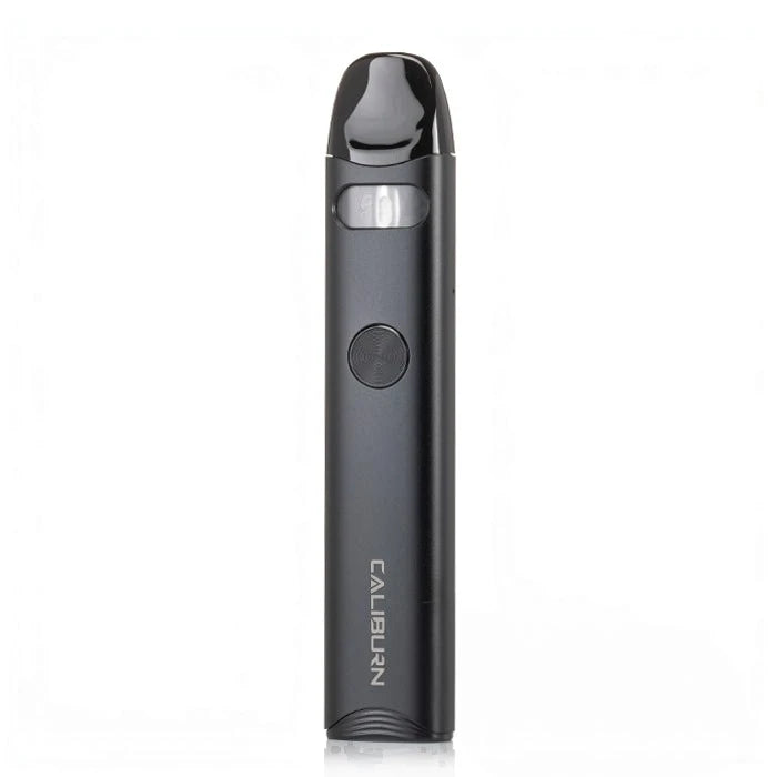 Black A3 Caliburn vape device standing vertically against a plain white background.