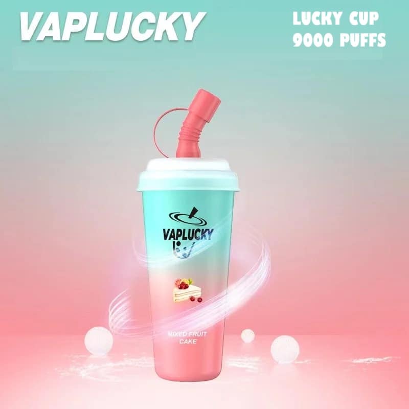 Vaplucky cup mixed fruit cake flavour with pink straw