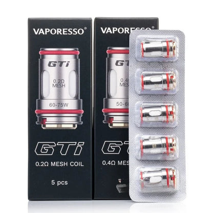 Vaporesso GTi mesh coils packaging with coils in a blister pack on a white background