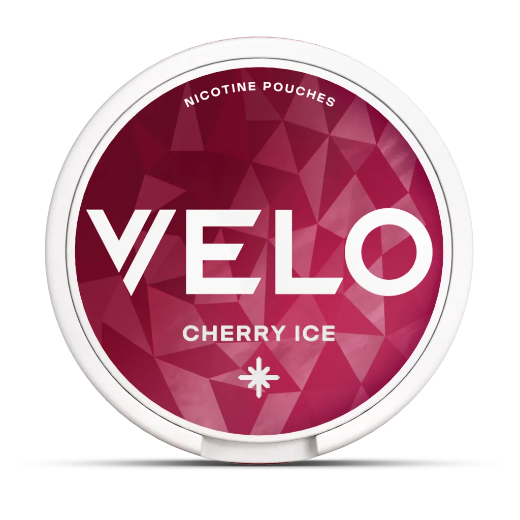 Velo Cherry Ice nicotine pouches packaging on a white background