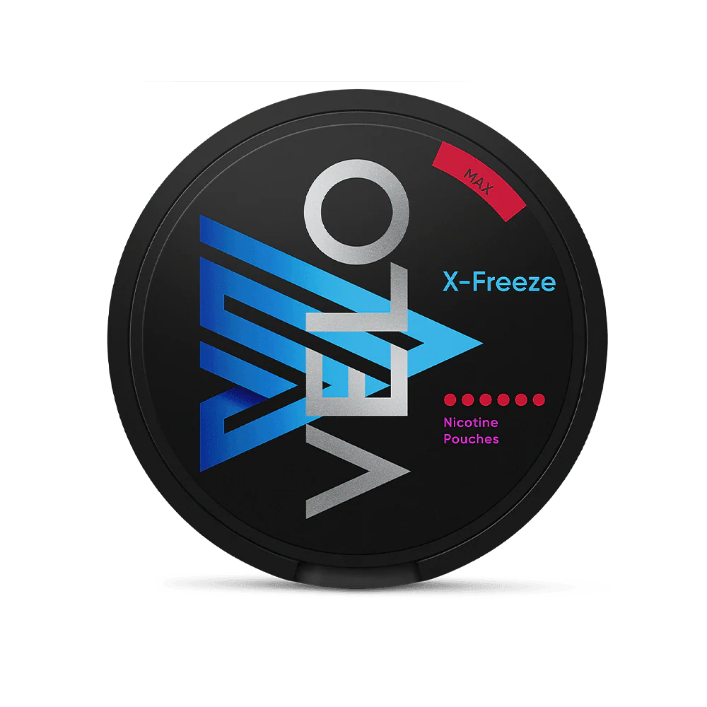 Velo X-Freeze nicotine pouch container on a white background