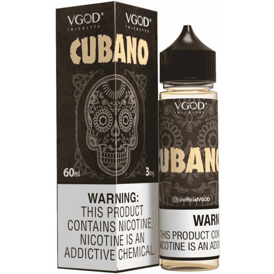 VGOD Cubano vape juice packaging with skull design on a white background