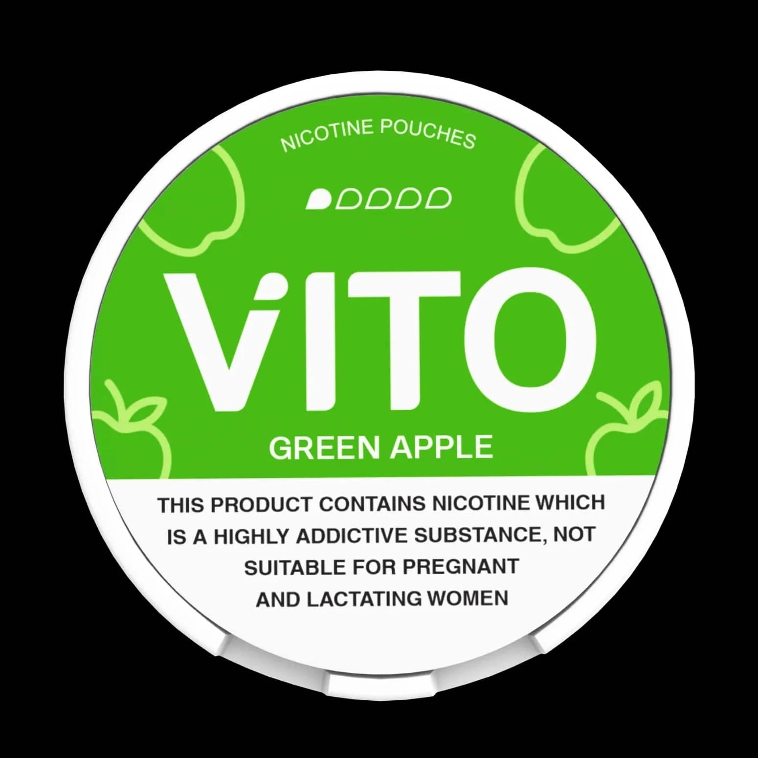 Vito Green Apple nicotine pouches 3mg label on a black background