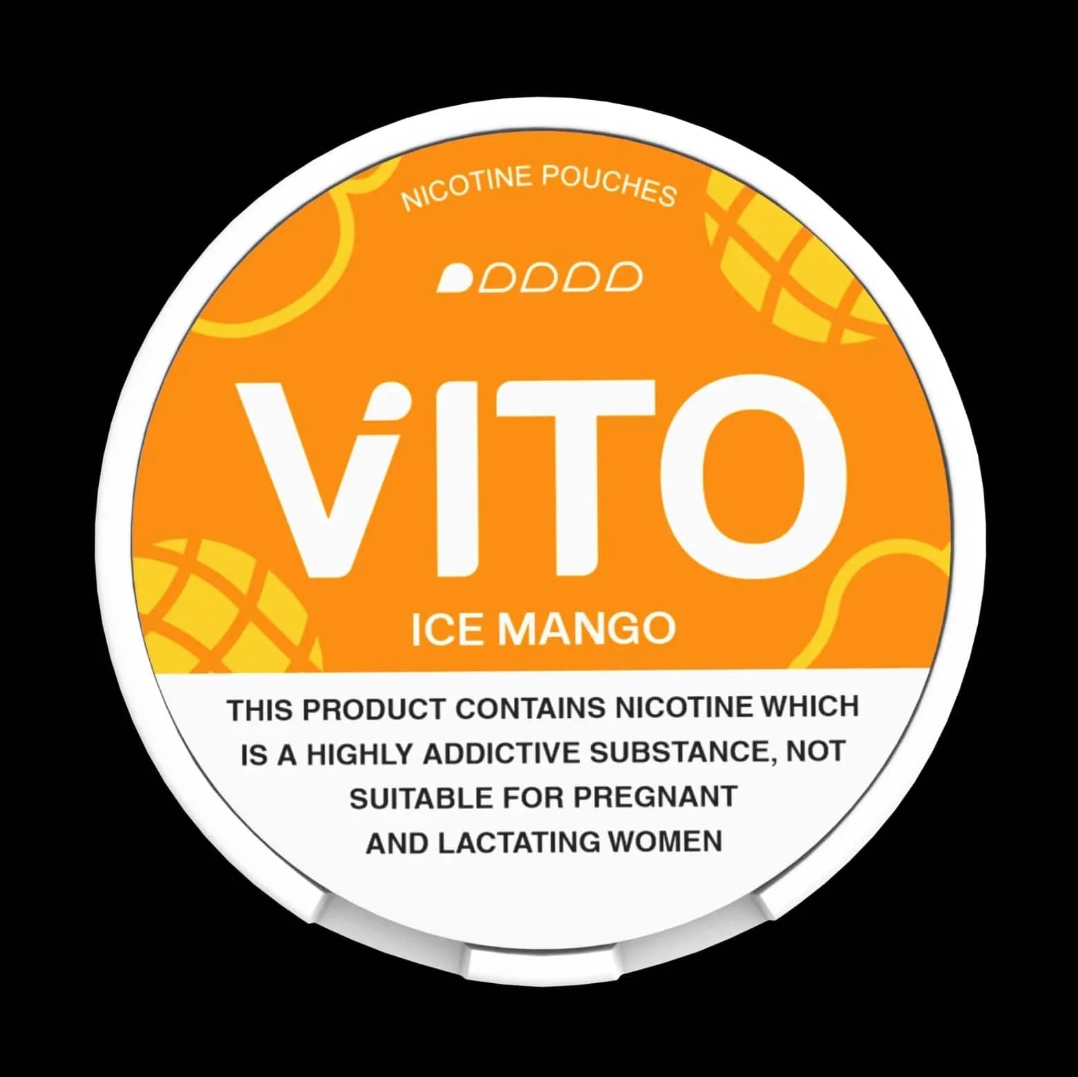 Vito Ice Mango nicotine pouches 3mg packaging on a black background