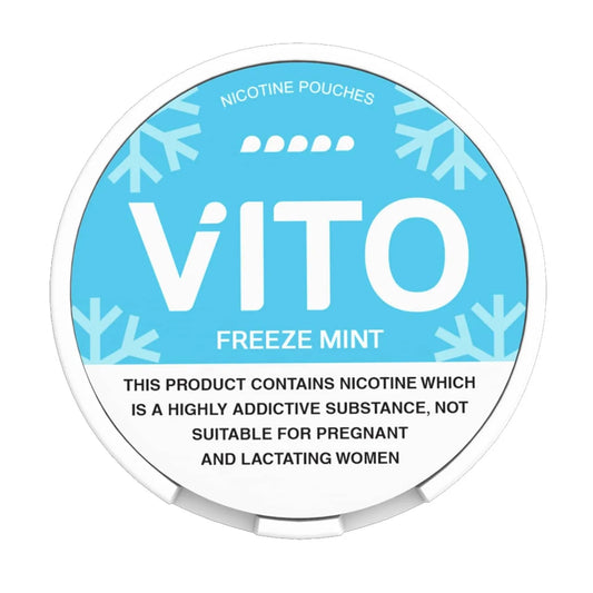 VITO Freeze Mint 17mg nicotine pouch container with blue label and white text.