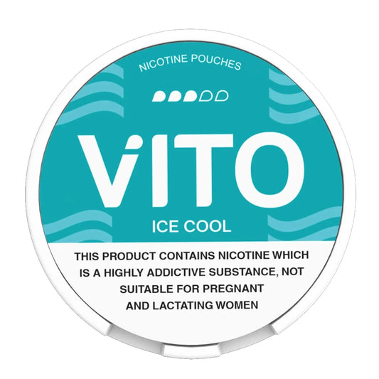Vito Ice Cool 10mg nicotine pouch container with warning text on a white background