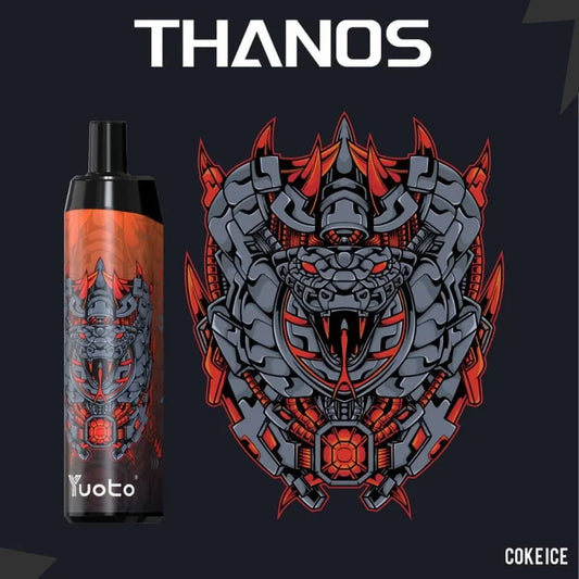 Yuoto coke ice vape device with Thanos design on a dark background