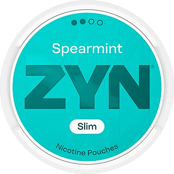 ZYN Spearmint slim nicotine pouches container on a white background